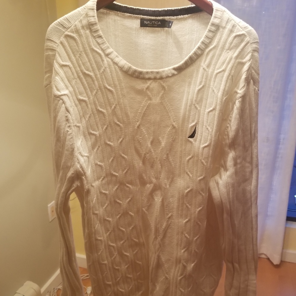 White Nautica Engineered Cable Sweater